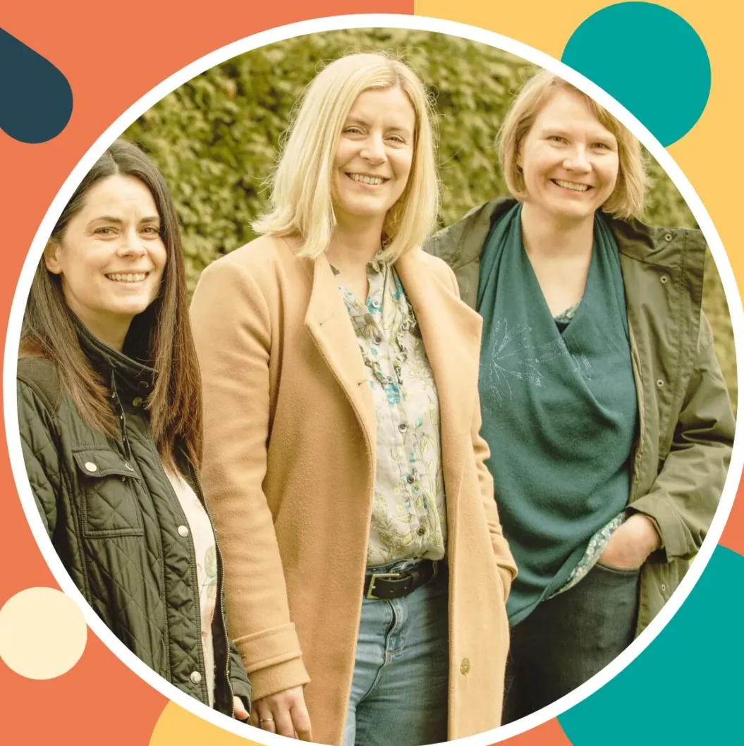 a circle with a picture of 3 ladies from the Fresh Clarity team outdoors smiling to the camera.